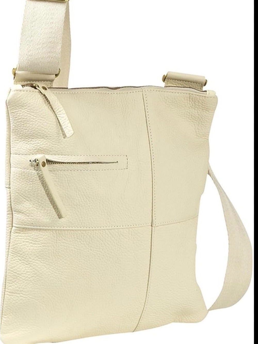 Cream Leather Crossbody Tote with Wide Strap